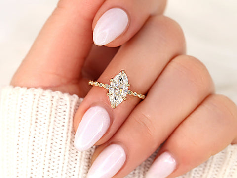 Ready to Ship 1.75ct Violetta 12x6mm 14kt ROSE Moissanite Marquise Unique Solitaire Ring, Marquise Engagement Ring,Art Deco Marquise Ring
