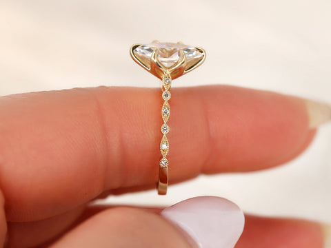 Ready to Ship 1.75ct Violetta 12x6mm 14kt ROSE Moissanite Marquise Unique Solitaire Ring, Marquise Engagement Ring,Art Deco Marquise Ring