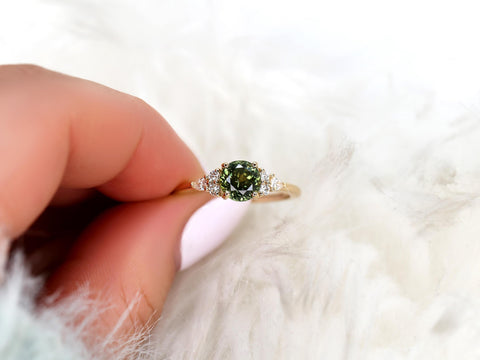 1.47ct Constance 14kt Deep Moss Sapphire Round Cluster Ring,Green Sapphire Ring,Unique Sapphire Ring,Round Engagement Ring,Anniversary Gift