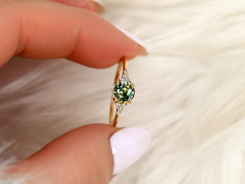 0.95ct Malia 14kt Gold Peacock Teal Sapphire Diamond Round Cluster Ring,Sapphire Engagement Ring, Unique Sapphire Ring,Anniversary Ring