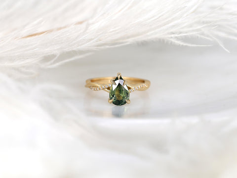 1.84ct Petite Tamara 14kt Sage Teal Sapphire Diamond Crossover Pear Cut Ring,Unique Pear Sapphire Ring,Teal Sapphire Ring,Birthstone Ring