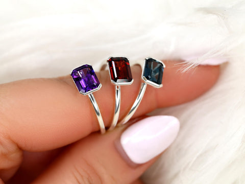 Aeryn 8x6mm 14kt Topaz Emerald Cut Ring, East West Set Ring,Amethyst Sideway Set Ring,Unique Garnet Ring,Birthstone Ring,Gift For Her