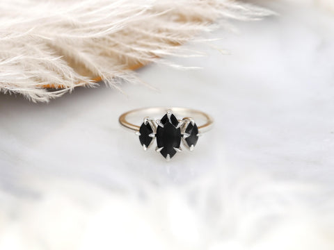 Beckett 10x5mm 14kt Onyx Marquise Three Stone Ring,Marquise Trilogy Ring,Unique Marquise Ring,Marquise Engagement Ring,Onyx Trilogy Ring
