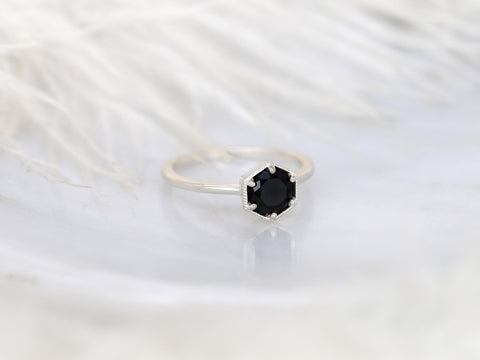 Irma 6mm 14kt WITH Milgrain Onyx Hexagon Bezel Set Solitaire Ring,Unique Engagement Ring,Anniversary Ring,Hexagon Ring,Birthstone Ring