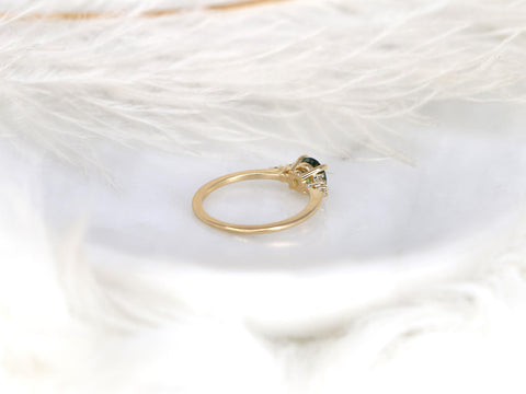 0.95ct Malia 14kt Gold Peacock Teal Sapphire Diamond Round Cluster Ring,Sapphire Engagement Ring, Unique Sapphire Ring,Anniversary Ring