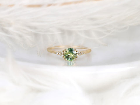 0.95ct Malia 14kt Gold Peacock Teal Sapphire Diamond Round Cluster Ring,Sapphire Engagement Ring, Unique Sapphire Ring,Anniversary Ring