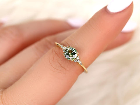 0.95ct Malia 14kt Gold Peacock Teal Sapphire Diamond Round Cluster Ring,Sapphire Engagement Ring, Unique Sapphire Ring,Anniversary Ring