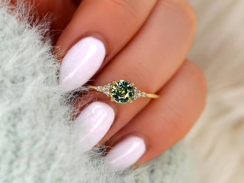 0.95ct Malia 14kt Gold Peacock Teal Sapphire Diamond Round Cluster Ring,Sapphire Engagement Ring, Unique Sapphire Ring,Anniversary Ring