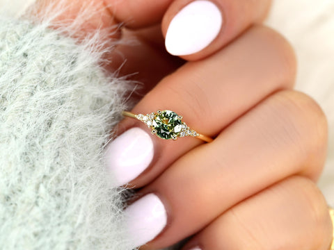 0.95ct Malia 14kt Gold Peacock Teal Sapphire Diamond Round Cluster Ring,Sapphire Engagement Ring, Unique Sapphire Ring,Anniversary Ring