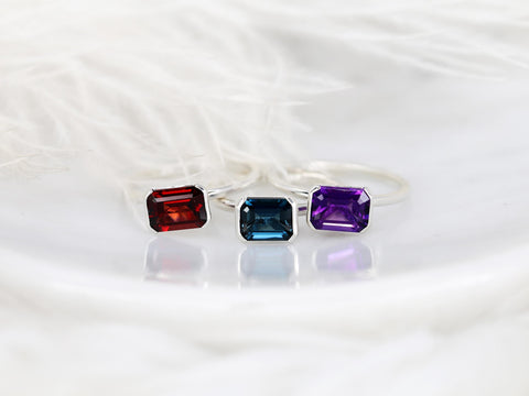 Aeryn 8x6mm 14kt Topaz Emerald Cut Ring, East West Set Ring,Amethyst Sideway Set Ring,Unique Garnet Ring,Birthstone Ring,Gift For Her