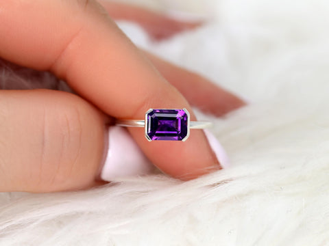 Aeryn 8x6mm 14kt Topaz Emerald Cut Ring, East West Set Ring,Amethyst Sideway Set Ring,Unique Garnet Ring,Birthstone Ring,Gift For Her