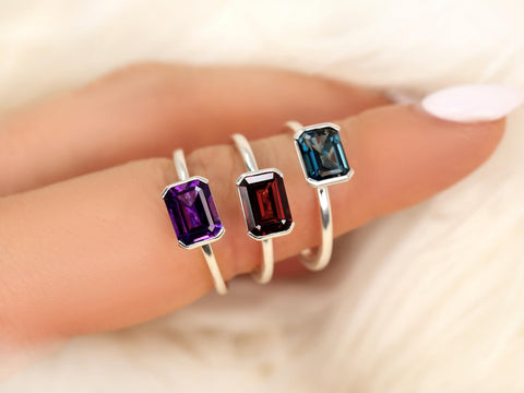 Aeryn 8x6mm 14kt Topaz Emerald Cut Ring, East West Set Ring,Amethyst Sideway Set Ring,Unique Garnet Ring,Birthstone Ring,Gift For Her