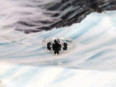 Beckett 10x5mm 14kt Onyx Marquise Three Stone Ring,Marquise Trilogy Ring,Unique Marquise Ring,Marquise Engagement Ring,Onyx Trilogy Ring