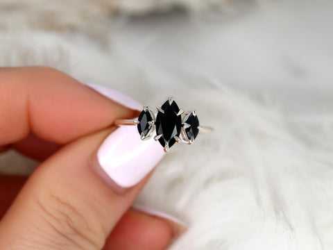 Beckett 10x5mm 14kt Onyx Marquise Three Stone Ring,Marquise Trilogy Ring,Unique Marquise Ring,Marquise Engagement Ring,Onyx Trilogy Ring