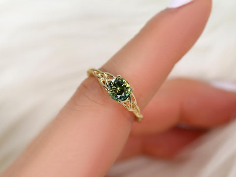 1.30ct Cassidy 14kt Green Tea Teal Sapphire Celtic Knot Ring,Triquetra Engagement Ring,Unique Sapphire Ring,Green Sapphire Ring,Ring for Her