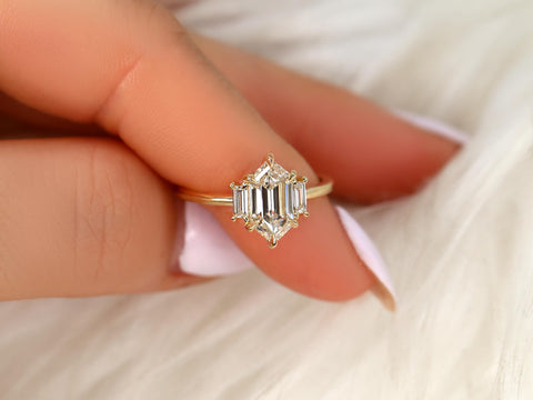 1.63ct Vega 14kt Diamond Unique Three Stone Ring,Hexagon Diamond Ring,Hexagon Cut Ring,Unique Hexagon Ring,Anniversary Ring,Trilogy Ring