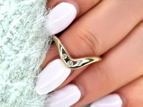 Tetra 14kt Trilogy Nesting Ring,Nesting Band,Three Stone Nesting Band,Unique Wedding Ring,Crescendo Band,Anniversary Ring,Layering Ring