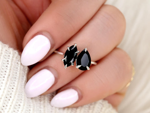 Zara 14kt Onyx Toi Et Moi Ring,Two Stone Ring,Promise Ring,Anniversary Ring,Unique Ring,Gift For Her,Unique Onyx Ring,Black Engagement Ring