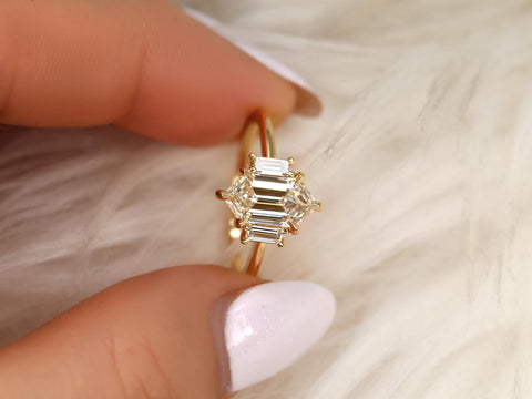 1.63ct Vega 14kt Diamond Unique Three Stone Ring,Hexagon Diamond Ring,Hexagon Cut Ring,Unique Hexagon Ring,Anniversary Ring,Trilogy Ring
