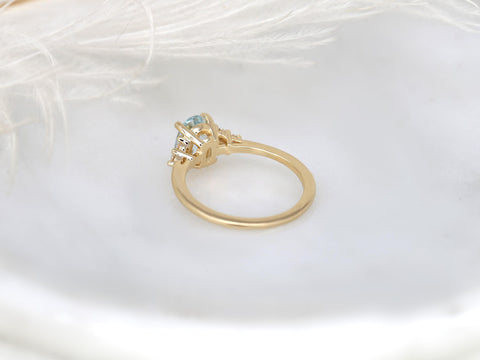 Juniper 8x6mm 14kt Aquamarine Diamond Cluster Ring,Oval Engagement Ring,Unique Aquarmine Ring,Art Deco Ring,Gift For Her,March Birthstone