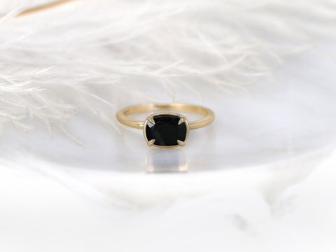 Petyon 8x6mm 14kt Onyx Cushion Solitaire Ring,Faux Halo Ring,Unique Onyx Ring,Onyx Engagement Ring,Cushion Cut Ring,East West Ring