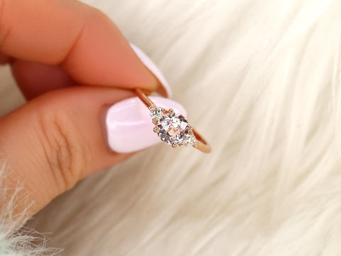 1.17ct Colette 14kt Rose Gold PeachSapphire Diamond Three Stone Ring,Sapphire Trilogy Ring,Peach Sapphire Ring,Anniversary Ring,Birthstone