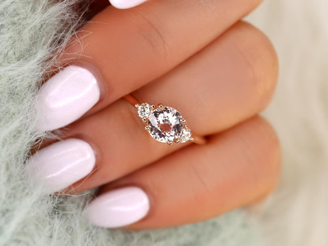 1.17ct Colette 14kt Rose Gold PeachSapphire Diamond Three Stone Ring,Sapphire Trilogy Ring,Peach Sapphire Ring,Anniversary Ring,Birthstone