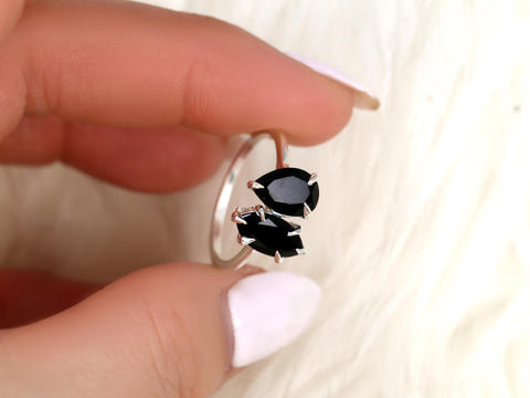 Zara 14kt Onyx Toi Et Moi Ring,Two Stone Ring,Promise Ring,Anniversary Ring,Unique Ring,Gift For Her,Unique Onyx Ring,Black Engagement Ring