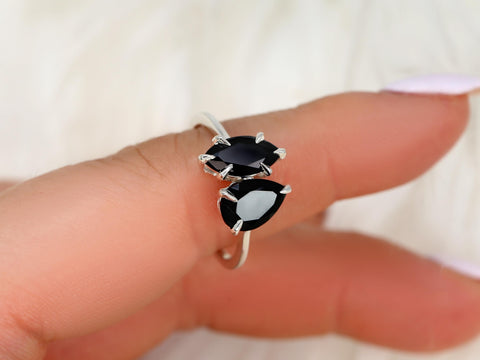 Zara 14kt Onyx Toi Et Moi Ring,Two Stone Ring,Promise Ring,Anniversary Ring,Unique Ring,Gift For Her,Unique Onyx Ring,Black Engagement Ring