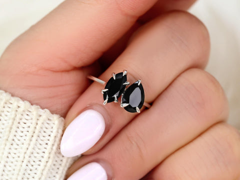 Zara 14kt Onyx Toi Et Moi Ring,Two Stone Ring,Promise Ring,Anniversary Ring,Unique Ring,Gift For Her,Unique Onyx Ring,Black Engagement Ring