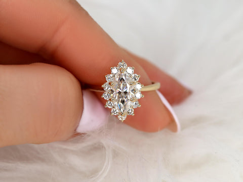 1.75ct Lillian 12x6mm 14kt Moissanite Diamond Marquise Halo Ring,Marquise Engagement Ring,Unique Marquise Ring,Anniversary Ring,Wedding Ring