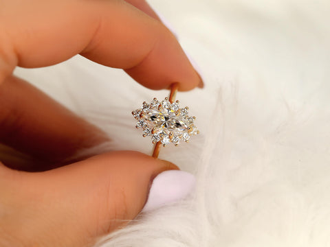1.75ct Lillian 12x6mm 14kt Moissanite Diamond Marquise Halo Ring,Marquise Engagement Ring,Unique Marquise Ring,Anniversary Ring,Wedding Ring