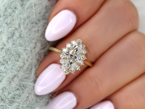 1.75ct Lillian 12x6mm 14kt Moissanite Diamond Marquise Halo Ring,Marquise Engagement Ring,Unique Marquise Ring,Anniversary Ring,Wedding Ring
