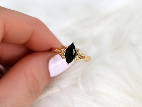 Mara 10x5mm 14kt Marquise Onyx Celtic Knot Ring,Unique Triquetra Ring,Marquise Engagement Ring,Marquise Crossover Ring,Anniversary Ring