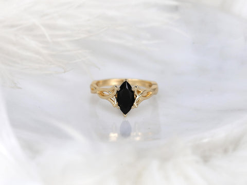 Mara 10x5mm 14kt Marquise Onyx Celtic Knot Ring,Unique Triquetra Ring,Marquise Engagement Ring,Marquise Crossover Ring,Anniversary Ring