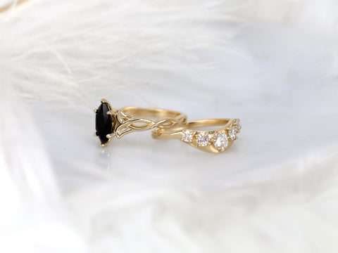 Mara 10x5mm & Saldana 14kt Onyx Celtic Knot Marquise Bridal Set,Unique Triquetra Wedding Ring,Marquise Engagement Ring Set,Anniversary Ring