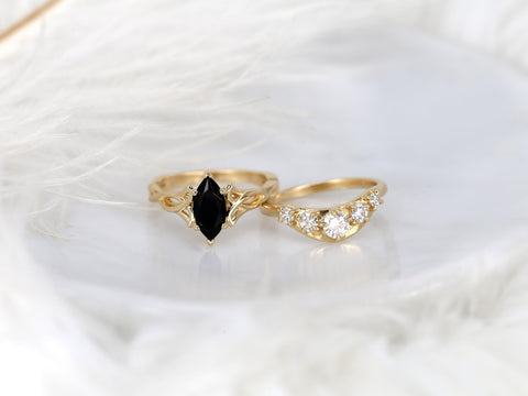 Mara 10x5mm & Saldana 14kt Onyx Celtic Knot Marquise Bridal Set,Unique Triquetra Wedding Ring,Marquise Engagement Ring Set,Anniversary Ring