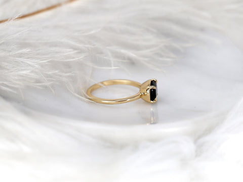 Petyon 8x6mm 14kt Onyx Cushion Solitaire Ring,Faux Halo Ring,Unique Onyx Ring,Onyx Engagement Ring,Cushion Cut Ring,East West Ring