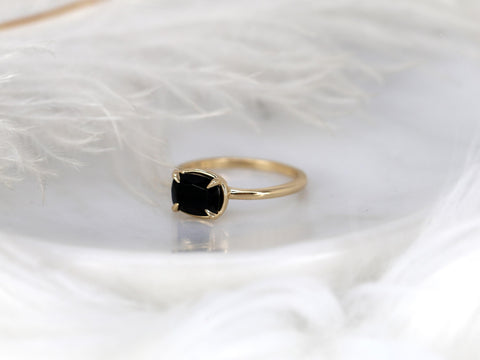 Petyon 8x6mm 14kt Onyx Cushion Solitaire Ring,Faux Halo Ring,Unique Onyx Ring,Onyx Engagement Ring,Cushion Cut Ring,East West Ring