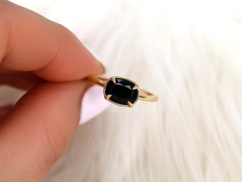 Petyon 8x6mm 14kt Onyx Cushion Solitaire Ring,Faux Halo Ring,Unique Onyx Ring,Onyx Engagement Ring,Cushion Cut Ring,East West Ring