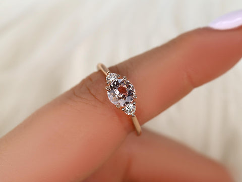 1.17ct Colette 14kt Rose Gold PeachSapphire Diamond Three Stone Ring,Sapphire Trilogy Ring,Peach Sapphire Ring,Anniversary Ring,Birthstone