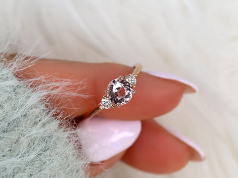 1.17ct Colette 14kt Rose Gold PeachSapphire Diamond Three Stone Ring,Sapphire Trilogy Ring,Peach Sapphire Ring,Anniversary Ring,Birthstone
