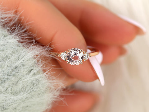 1.17ct Colette 14kt Rose Gold PeachSapphire Diamond Three Stone Ring,Sapphire Trilogy Ring,Peach Sapphire Ring,Anniversary Ring,Birthstone