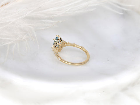 Astrid 10x5mm 14kt Aquamarine Diamond Marquise Cluster Ring,Unique Art Deco Ring,Marquise Engagement Ring,Aquamarine Ring,March Birthstone