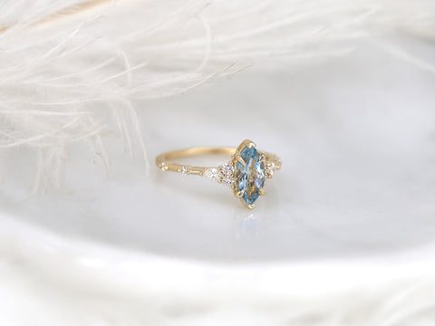 Astrid 10x5mm 14kt Aquamarine Diamond Marquise Cluster Ring,Unique Art Deco Ring,Marquise Engagement Ring,Aquamarine Ring,March Birthstone
