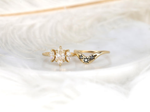 1.50ct Beckett 10x5mm & Ursa 14kt Moissanite Diamond Marquise Three Stone Bridal Set,Marquise Trilogy Wedding Ring Set,Unique Marquise Ring