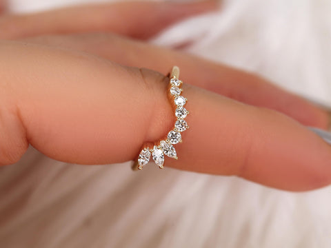 Deep Trix Deep 14kt Gold Diamond Nesting Ring,Asymmetrical Contour Ring,Unique Wedding Ring,Diamon Band,Anniversary Ring,Stacking Ring