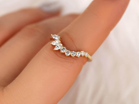 Deep Trix Deep 14kt Gold Diamond Nesting Ring,Asymmetrical Contour Ring,Unique Wedding Ring,Diamon Band,Anniversary Ring,Stacking Ring