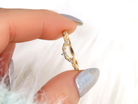 Mega Gaia 14kt Diamond Unique Leaf Nesting Ring,Nature Wedding Band,Anniversary Ring,Unique Wedding Ring,Stacking Ring,Leaf Diamond Ring