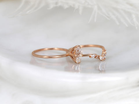 1.75cts Ruth 8x6mm & Azalea 14kt Moissanite Emerald Cut Solitaire Bridal Set,Minimalist Emerald Wedding Set,Unique Emerald Engagement Ring